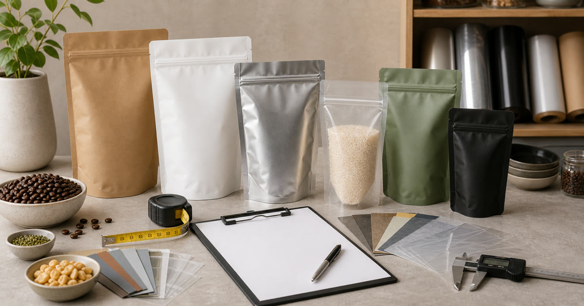 Custom printed food pouch samples prepared for quote review