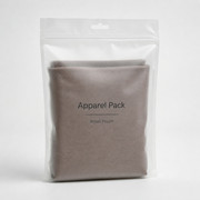 Frosted clear zipper apparel retail pouch with hang hole and folded garment inside