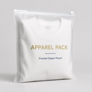 Frosted zipper pouch for apparel packaging with folded garment inside