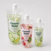 Flavored water spout pouch group with cucumber lime and berry mint packaging cues