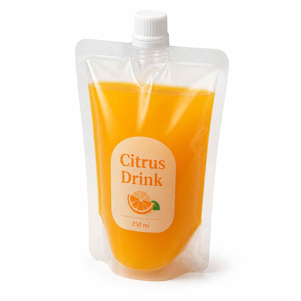 Transparent citrus drink spout pouch with screw cap for beverage packaging review
