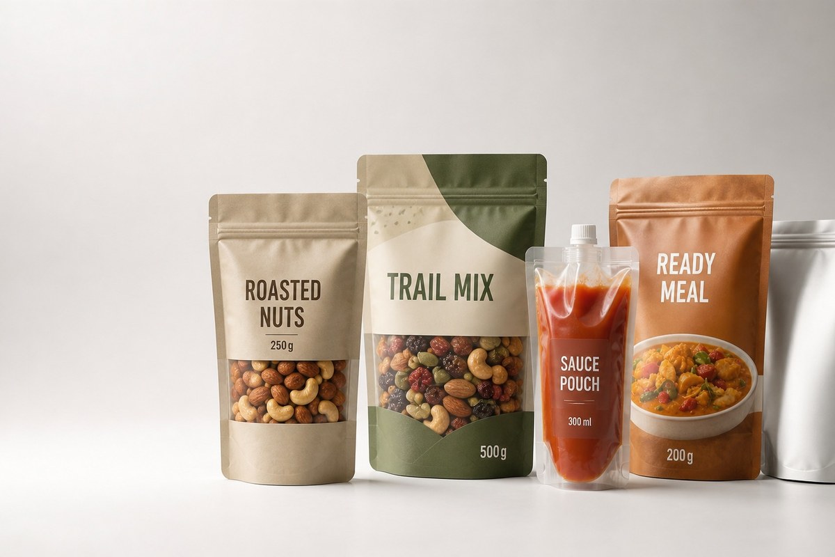 Printed snack food stand-up pouch for snack packaging format review