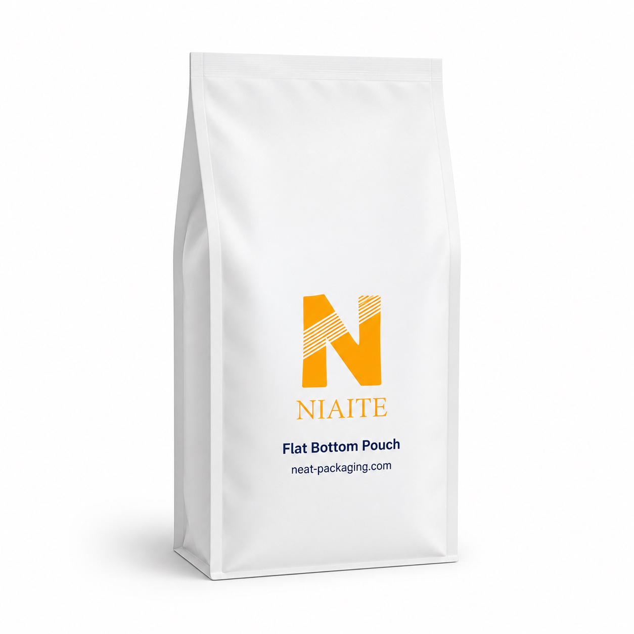 White flat-bottom side-gusset pouch with top seal on a clean background
