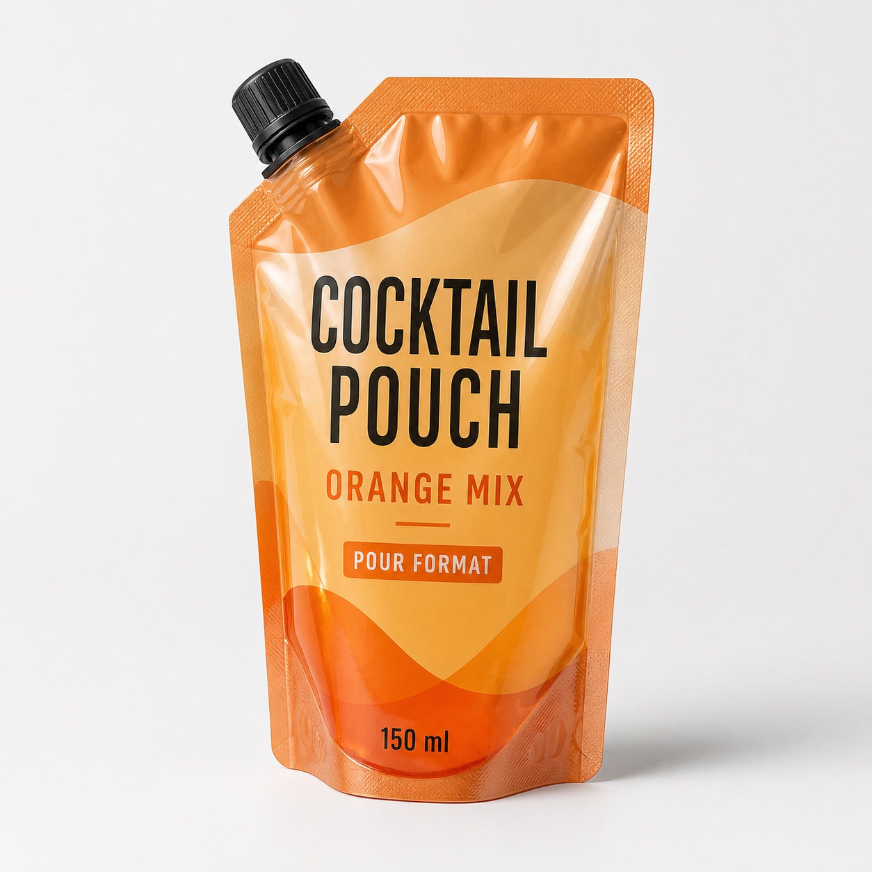 Orange cocktail spout pouch sample for wine and cocktail packaging review