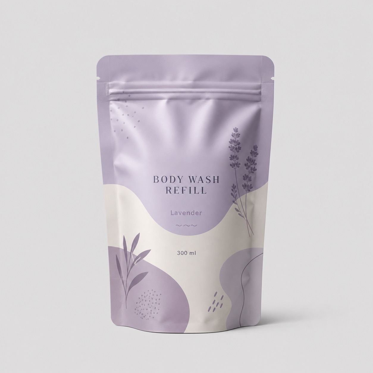 Lavender body wash refill stand-up pouch with generic 300 ml label
