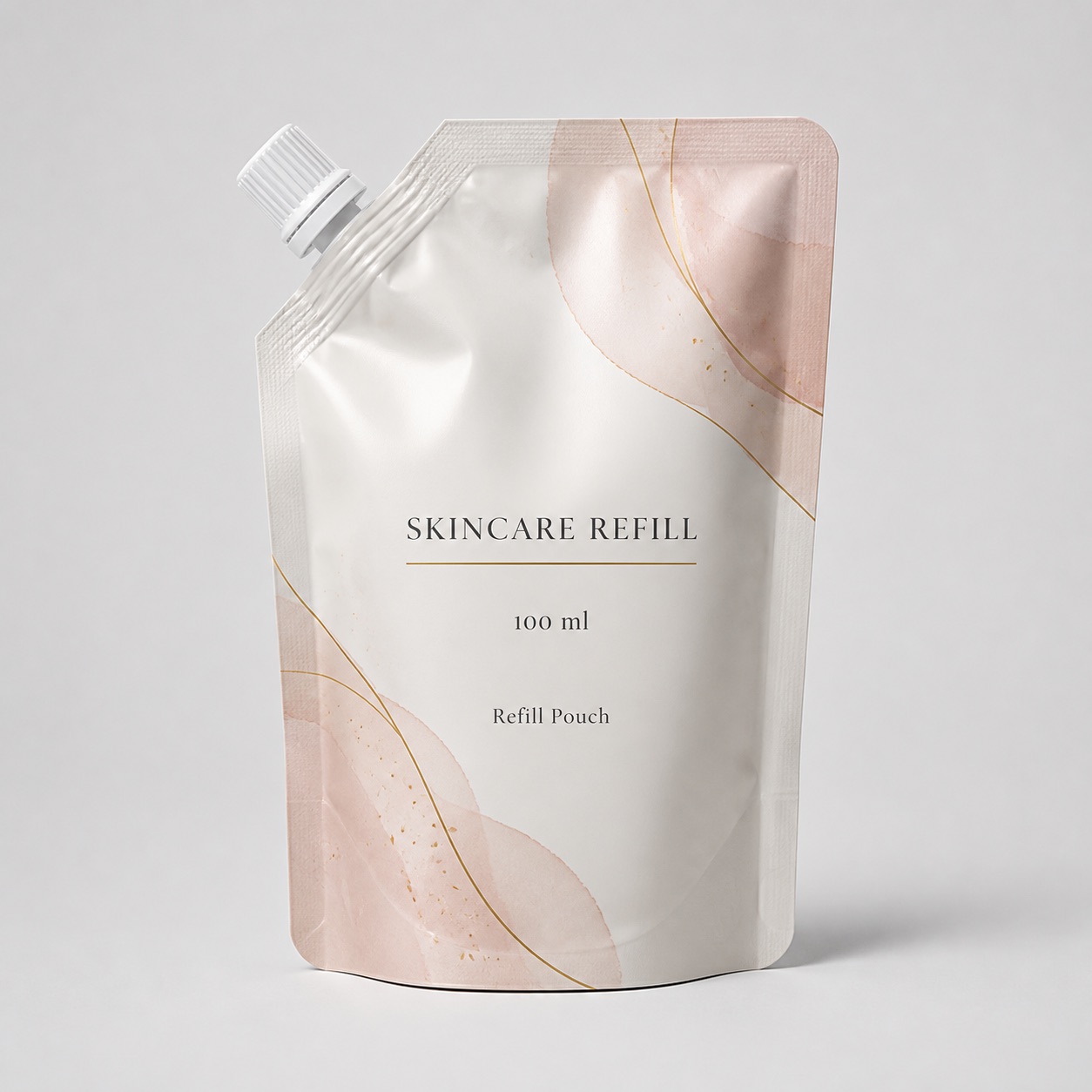 Skincare refill spout pouch with matte cosmetic packaging artwork