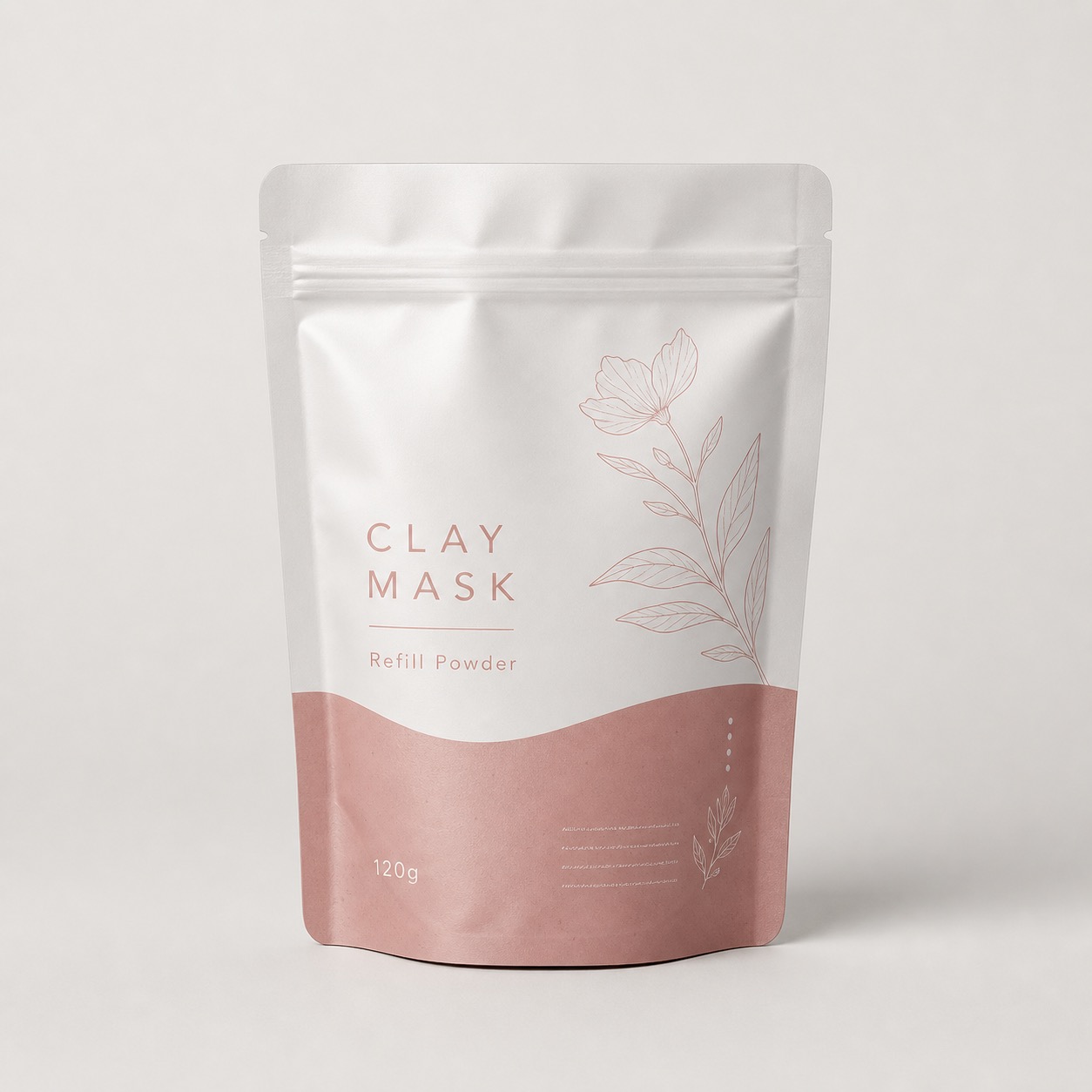 Pearl white clay mask refill powder stand-up pouch with zipper closure