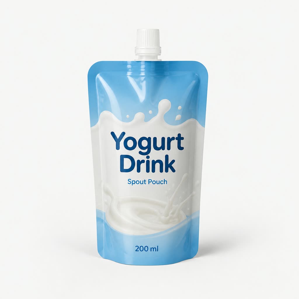 Printed yogurt drink spout pouch with top cap and 200 ml generic label