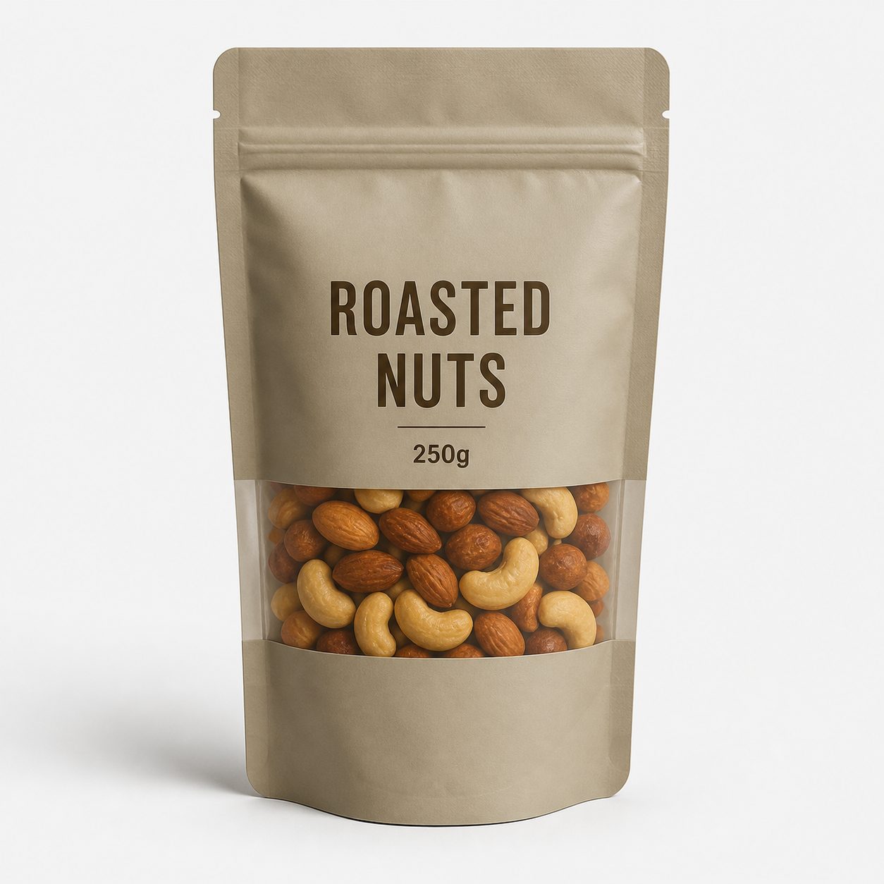 Roasted nuts stand-up pouch with zipper and clear window
