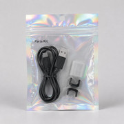 Parts kit clear-front holographic zipper pouch with plain cable and small components