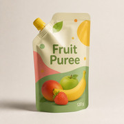 Fruit puree spout pouch with cap and generic 120 g printed artwork