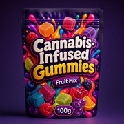 Colorful cannabis-infused gummies Mylar pouch labeled Cannabis-Infused Gummies for edibles packaging review