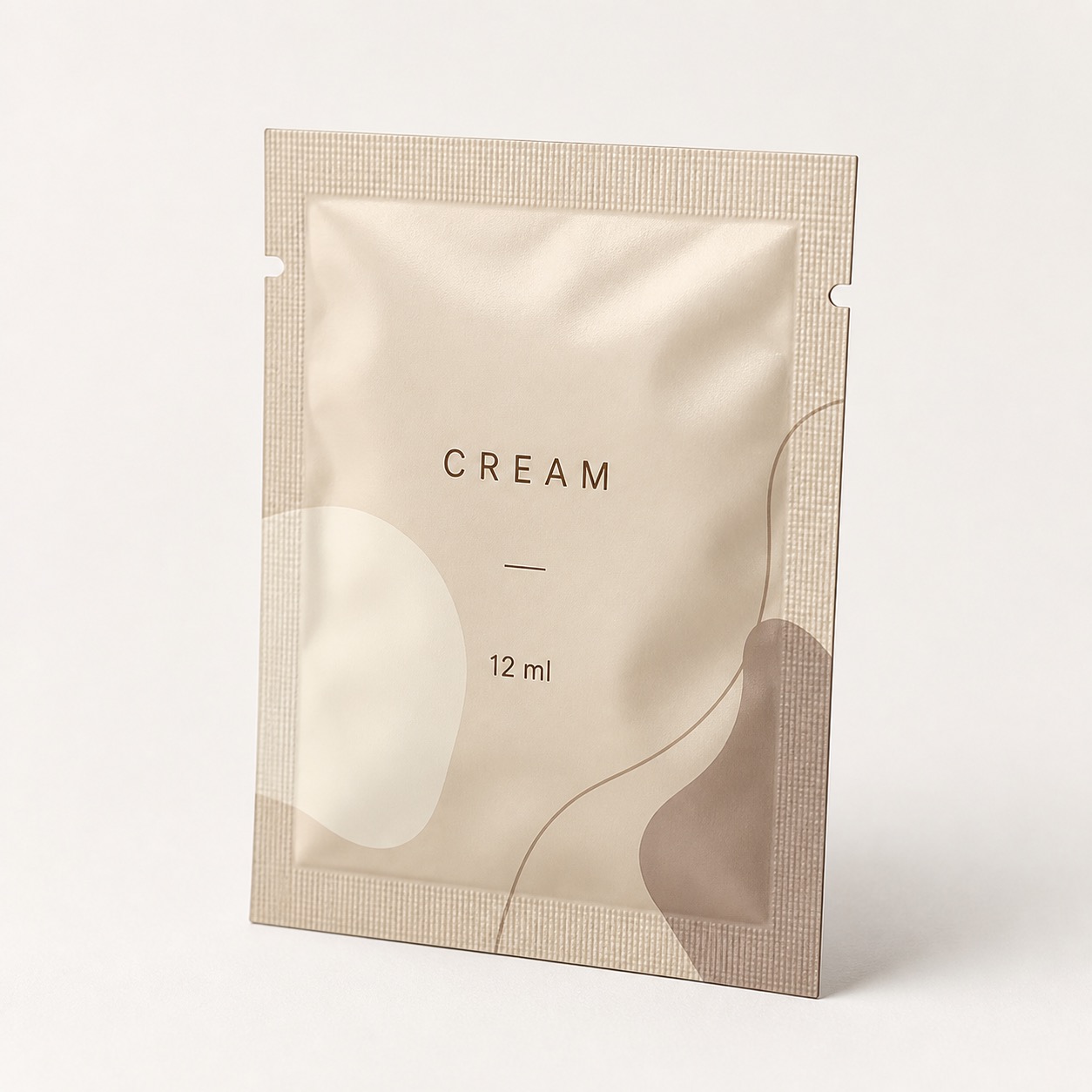 Champagne cream sachet for cosmetic sample and travel packaging review