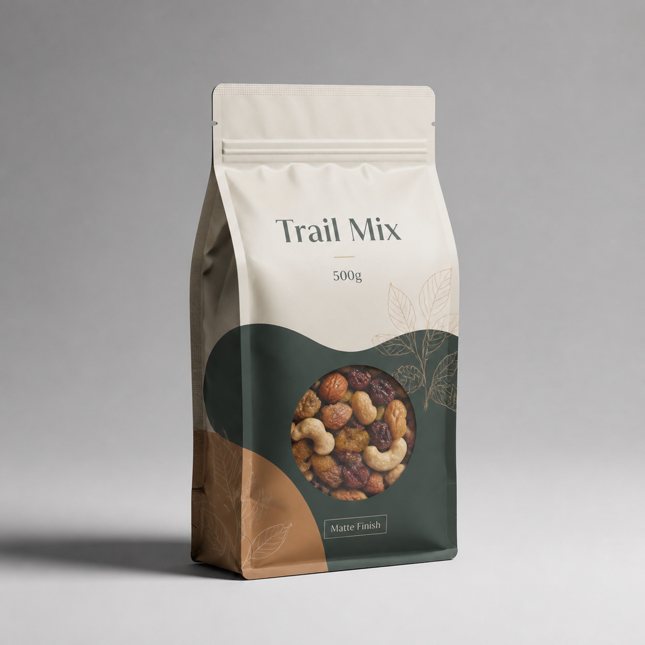 Printed trail mix custom pouch sample with matte finish for artwork and production planning review