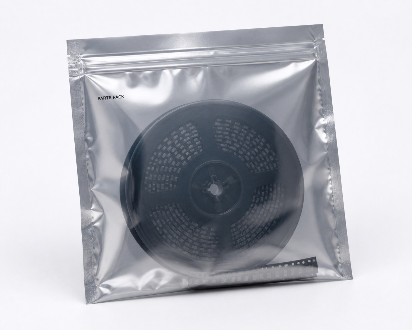 Translucent shielding pouch with carrier tape for electronics packaging review