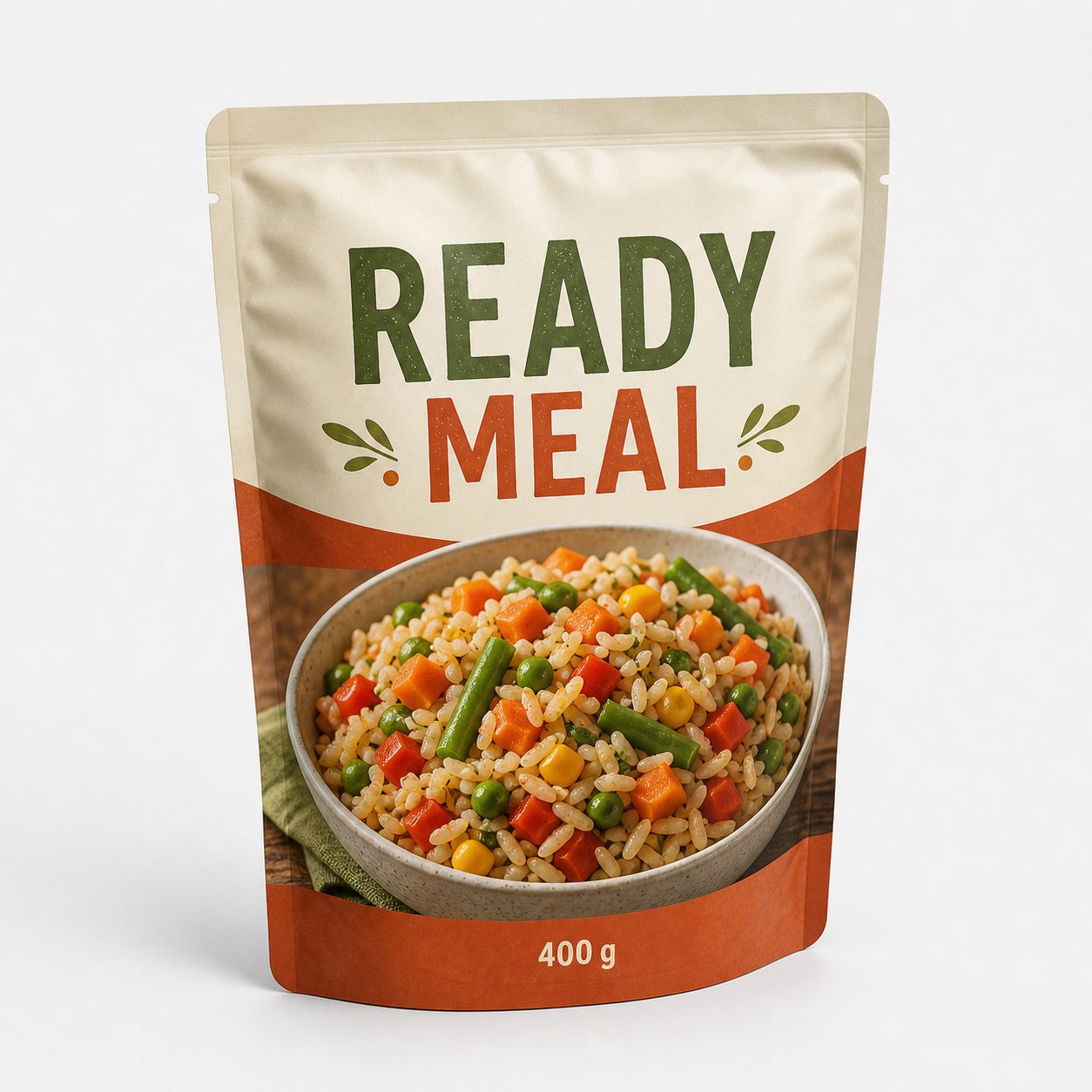 Ready meal stand-up retort pouch for rice and vegetables