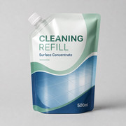 Cleaning refill spout pouch for household packaging compatibility review