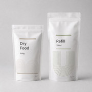 Mono-material dry food and refill pouches with generic capacity labels