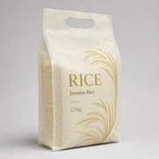 Clear rice handle pouch sample for retail rice packaging review