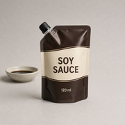 Compact 120 ml soy sauce refill pouch with corner spout