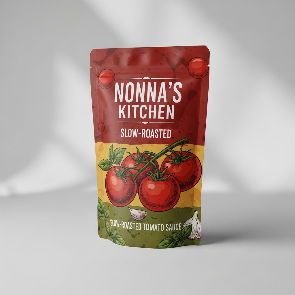 Printed sauce pouch reference for dispensing and artwork review