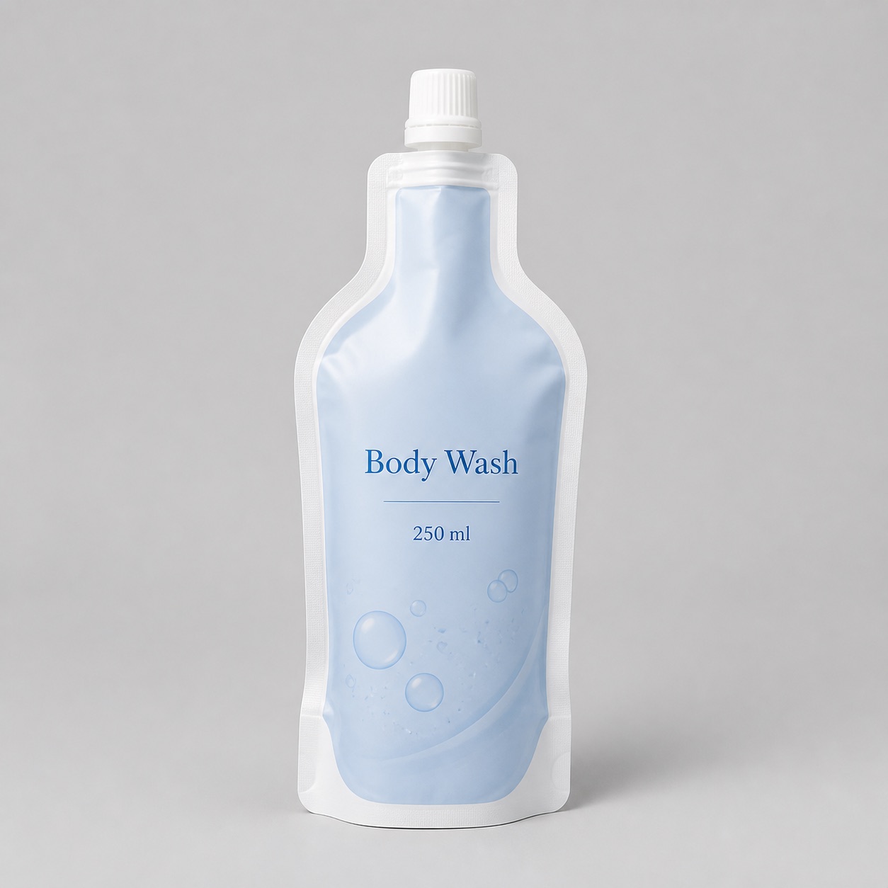 Bottle silhouette shaped pouch with spout and printable artwork panel