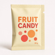 Fruit candy portion sachet with folded-side three-side-seal construction