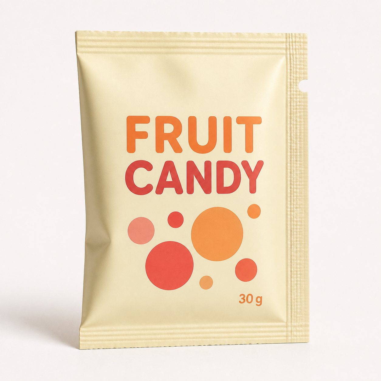 Fruit candy portion sachet with folded-side three-side-seal construction