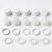 PP PE and HDPE spout cap material samples for pouch fitment planning