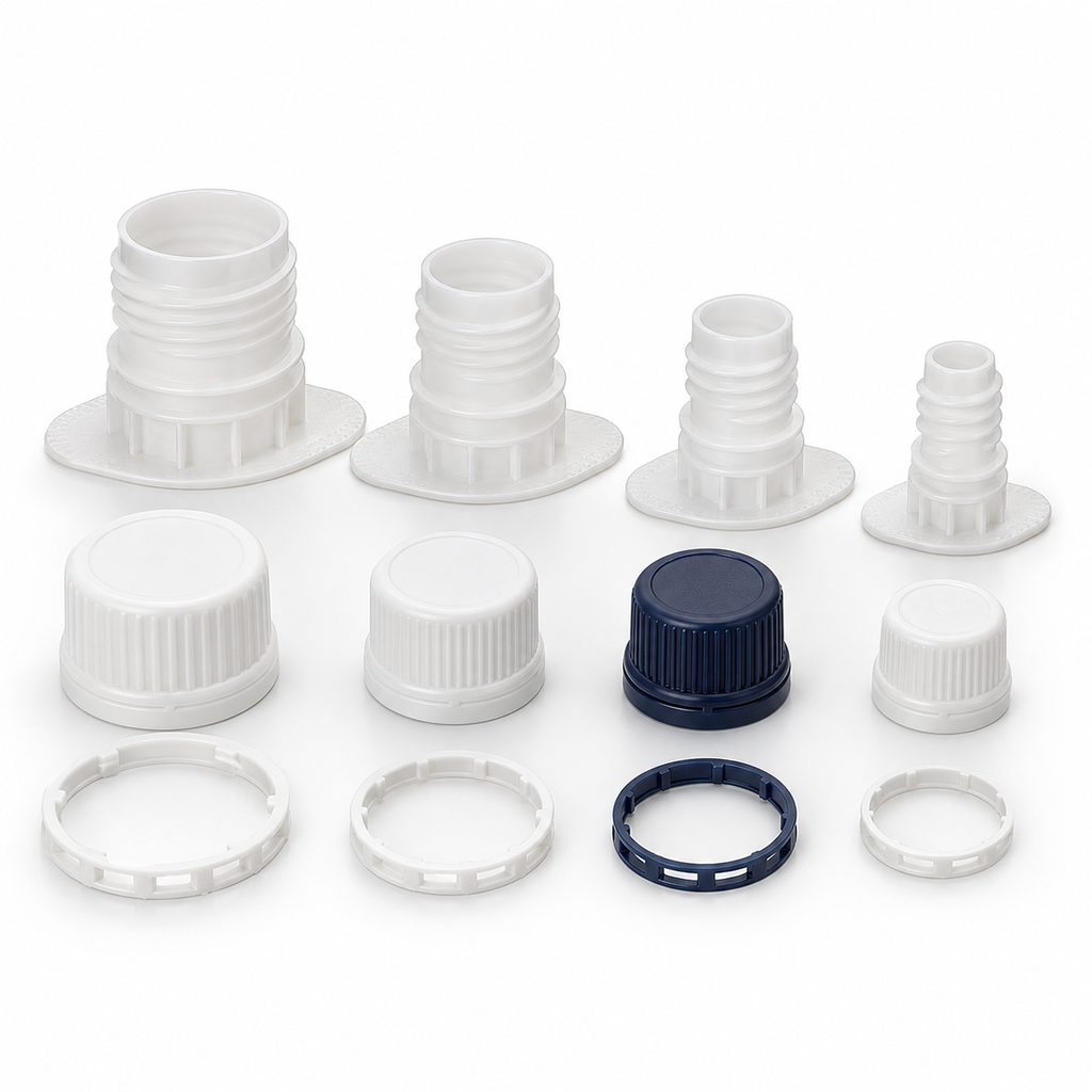 Spout diameter and tamper-evident cap samples for pouch closure compatibility review