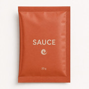 Single-serve sauce three-side-seal sachet with folded side and three heat-sealed edges