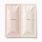 Connected twin skincare sample sachet with left and right chambers