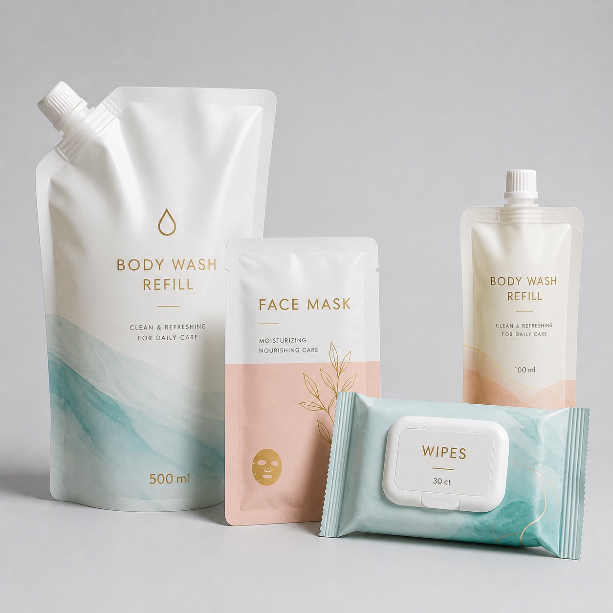 Personal care refill pouch sachet and wipes packaging options for market overview