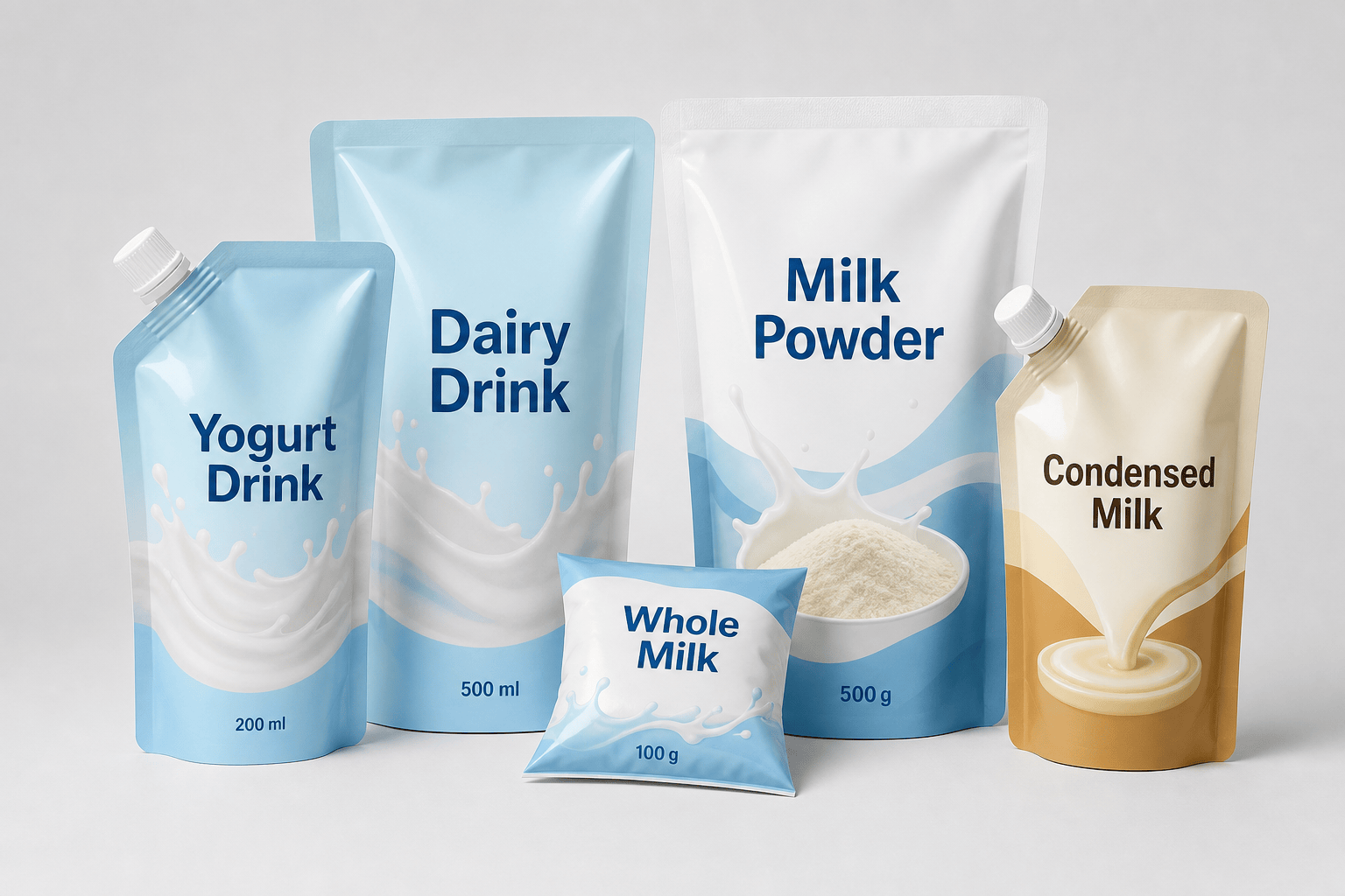 Dairy flexible packaging options with pouches, sachets, and refill formats for milk powder and liquid dairy projects