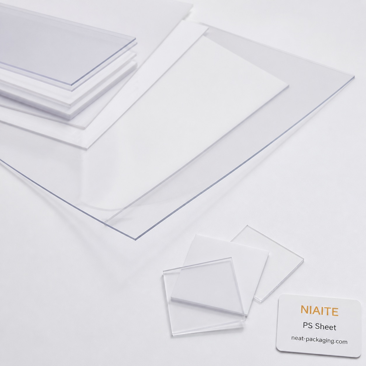 Semi-rigid PS thermoforming sheet with flat cut swatches and sample card