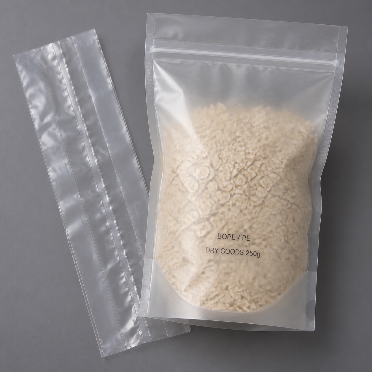 BOPE and PE pouch with film strip for structure trial review