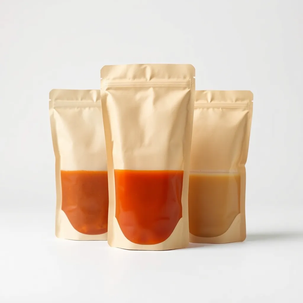 Stand-up pouch with clear window for sauces