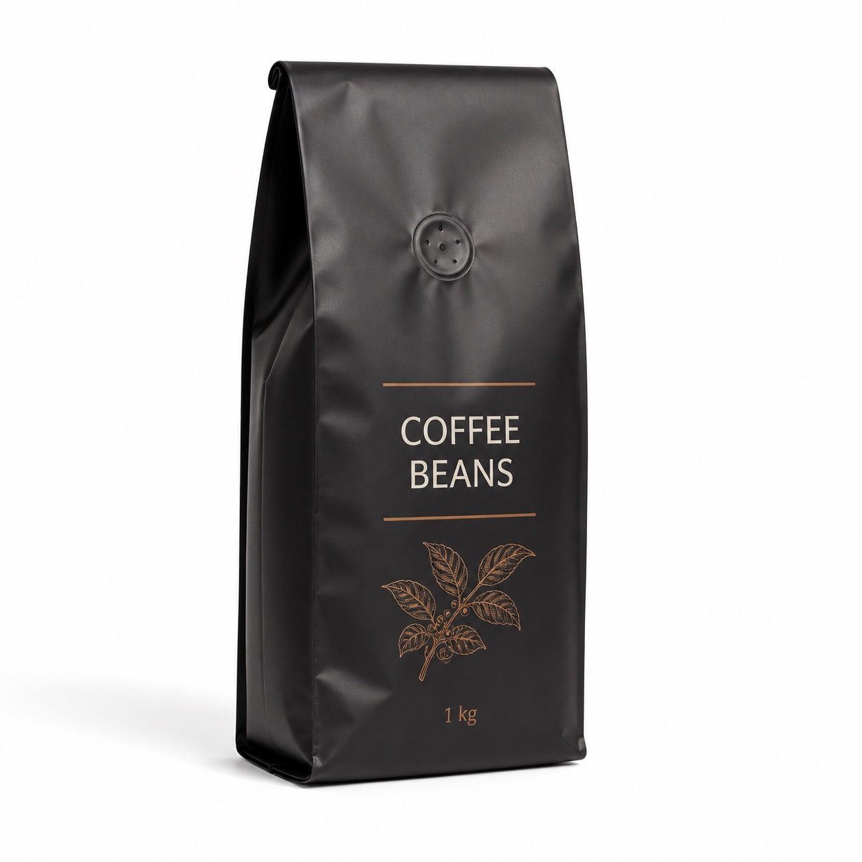 Black side-gusset coffee bag with one-way degassing valve