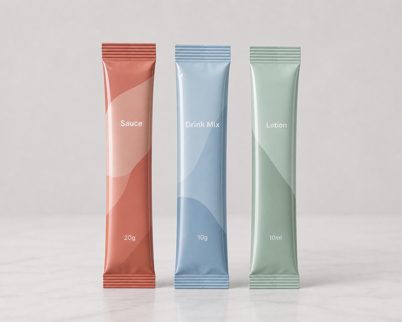 Printed single-serve sachets for sauce drink mix and lotion portion packaging review