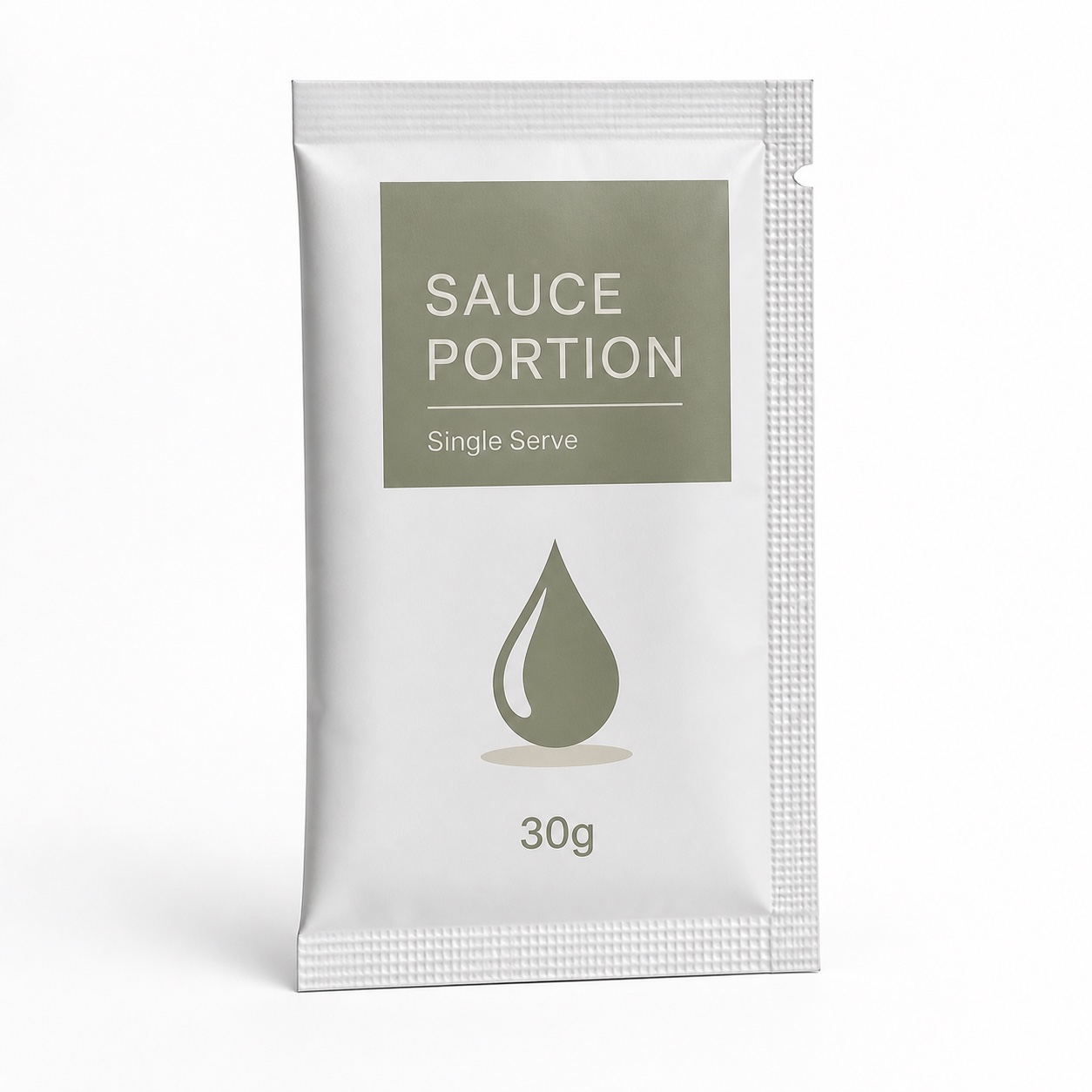 Three-side-seal flat sachet with heat-sealed edges and tear notch