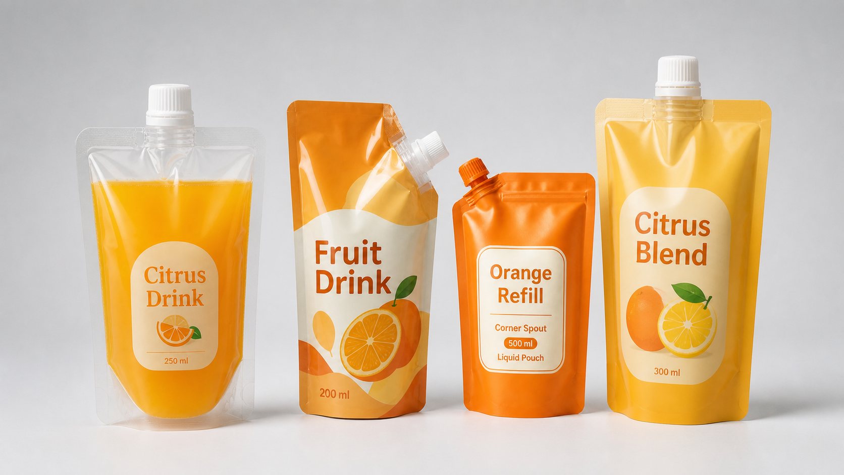 Beverage spout pouch product group with citrus drink and refill formats