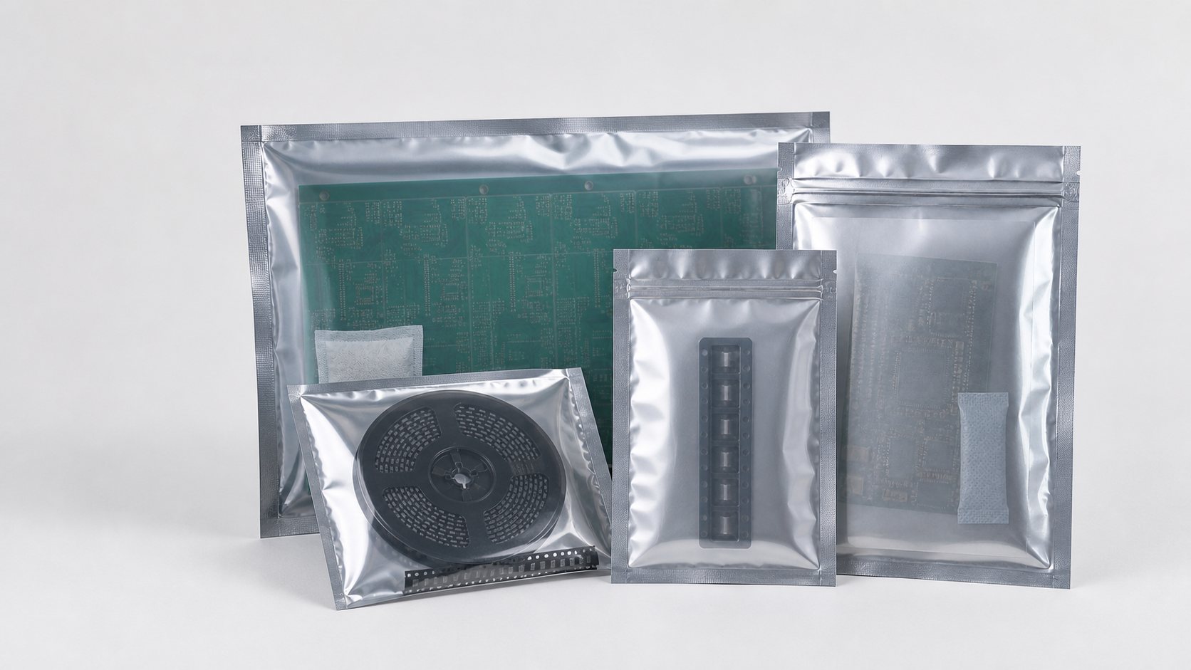 Electronics moisture barrier and static shielding pouch product group