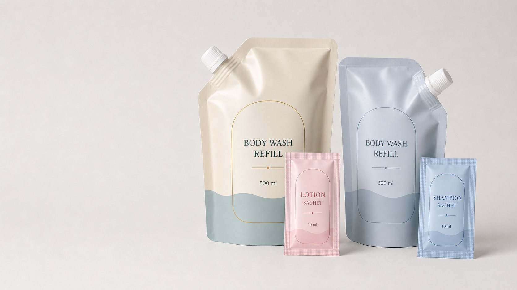 Personal care refill pouches and sachets packaging lineup