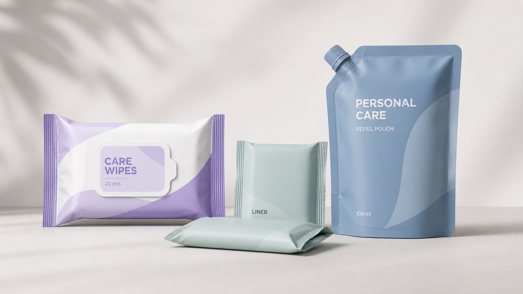 Care wipes resealable pack and hygiene refill pouch for sanitary product packaging