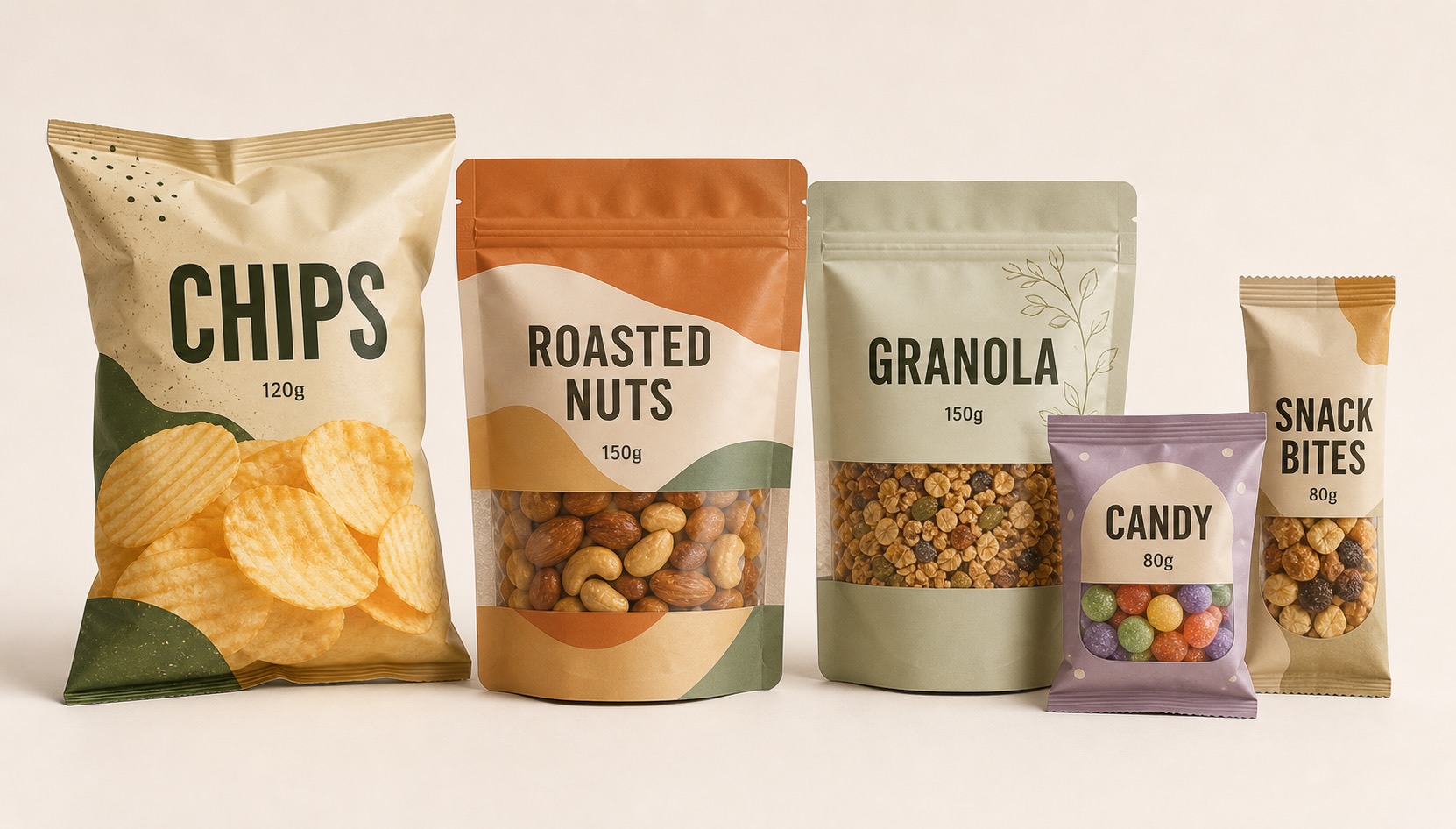 Trail mix roasted nuts and granola snack pouches with zipper and window options