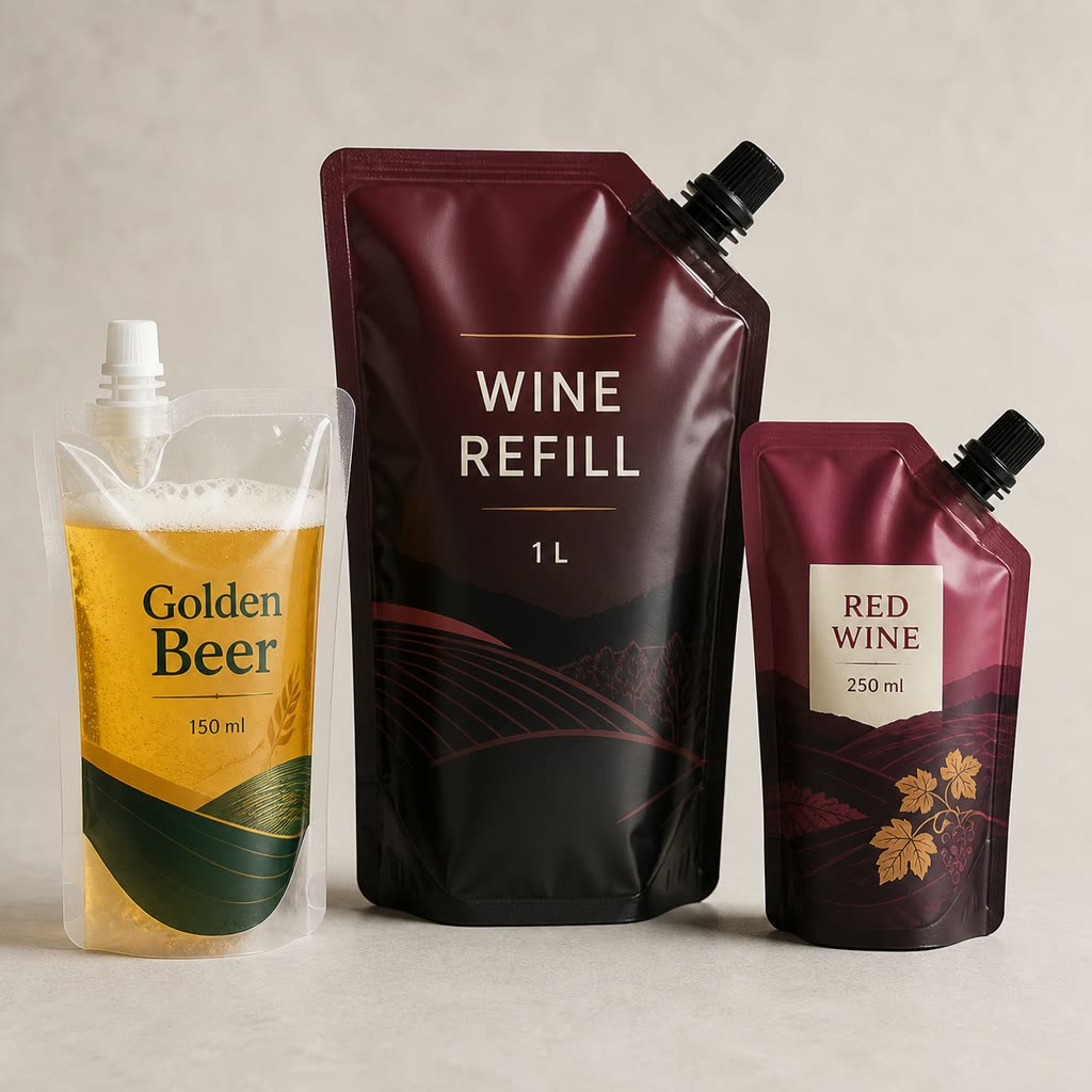 Wine, beer, and refill spout pouch packaging options for beverage projects